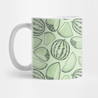 Watermelon Sketches Pattern on Light Green Mug